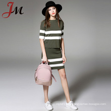 New style women clothing set green knitted ladies western dress designs